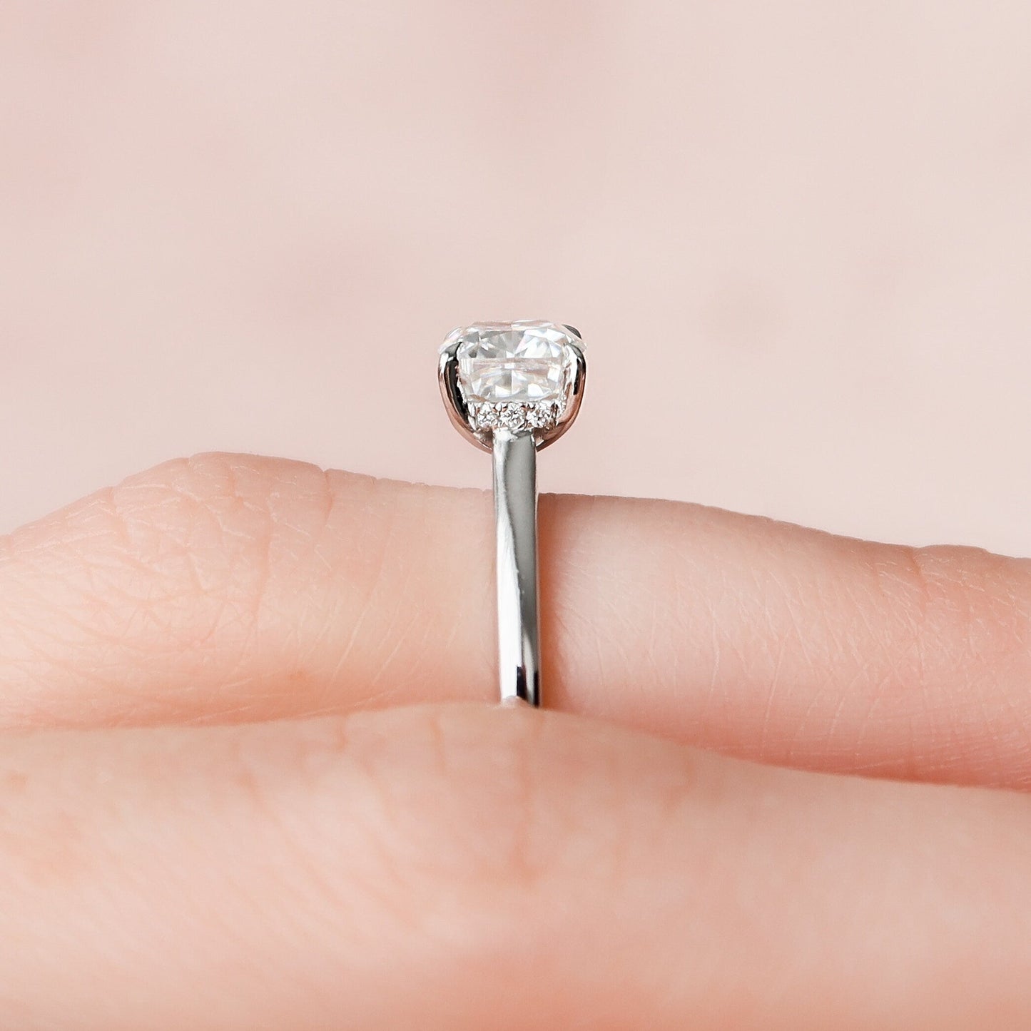 1 CT Cushion Hidden Halo & Pave Moissanite Engagement Ring