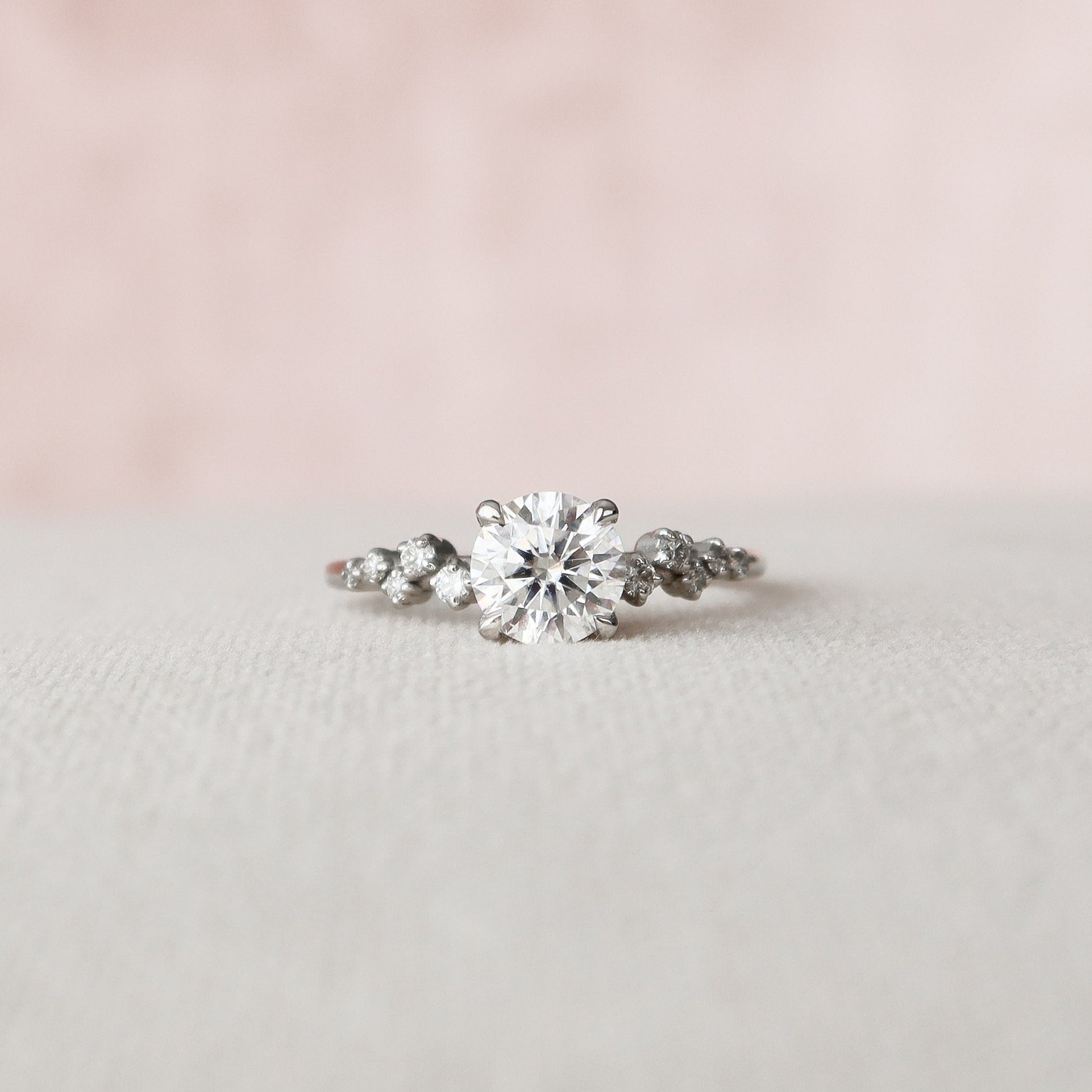 1 CT Round Hidden Halo & Pave Moissanite Engagement Ring
