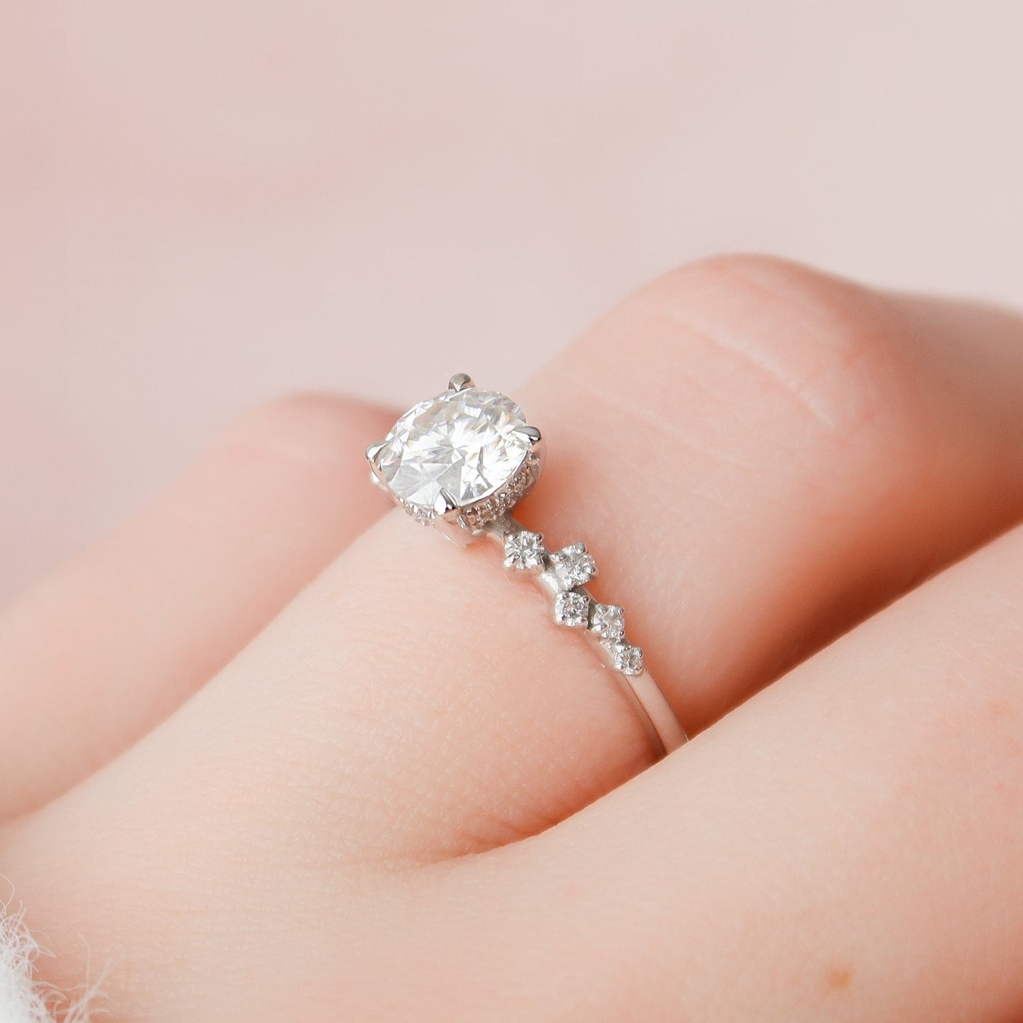 1 CT Round Hidden Halo & Pave Moissanite Engagement Ring