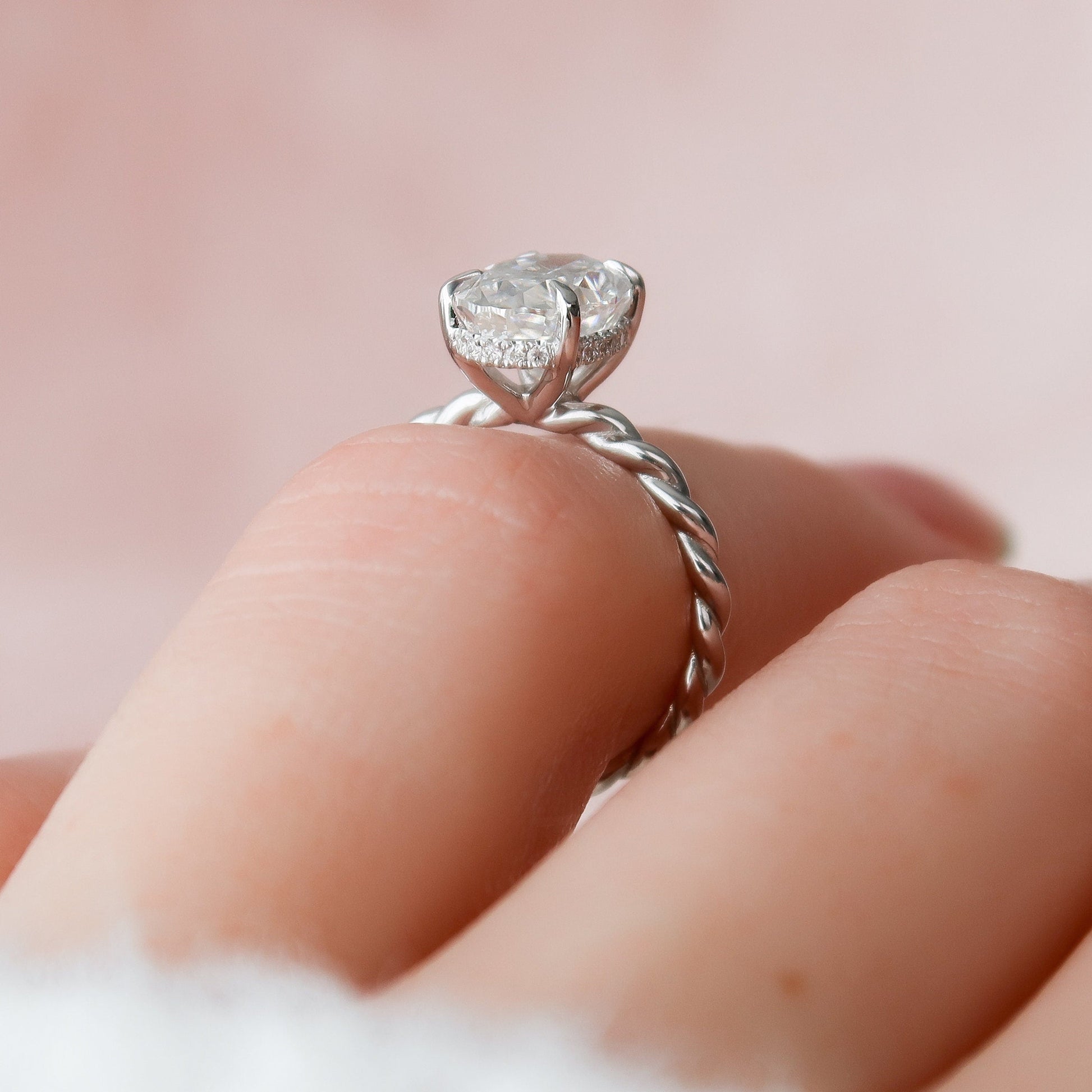 2 CT Oval Hidden Halo Moissanite Engagement Ring