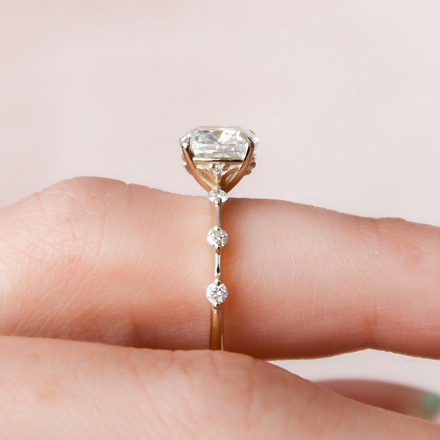 2 CT Cushion Hidden Halo & Dainty Pave Moissanite Engagement Ring