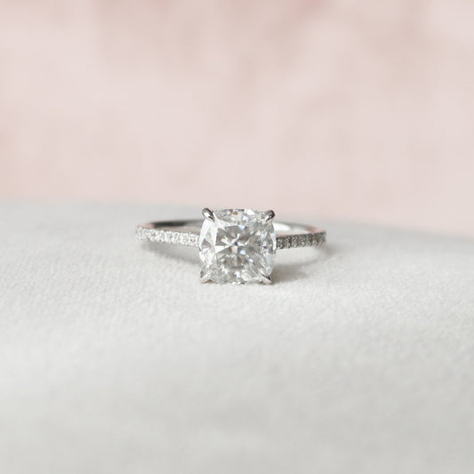 3 CT Cushion Hidden Halo & Pave Moissanite Engagement Ring