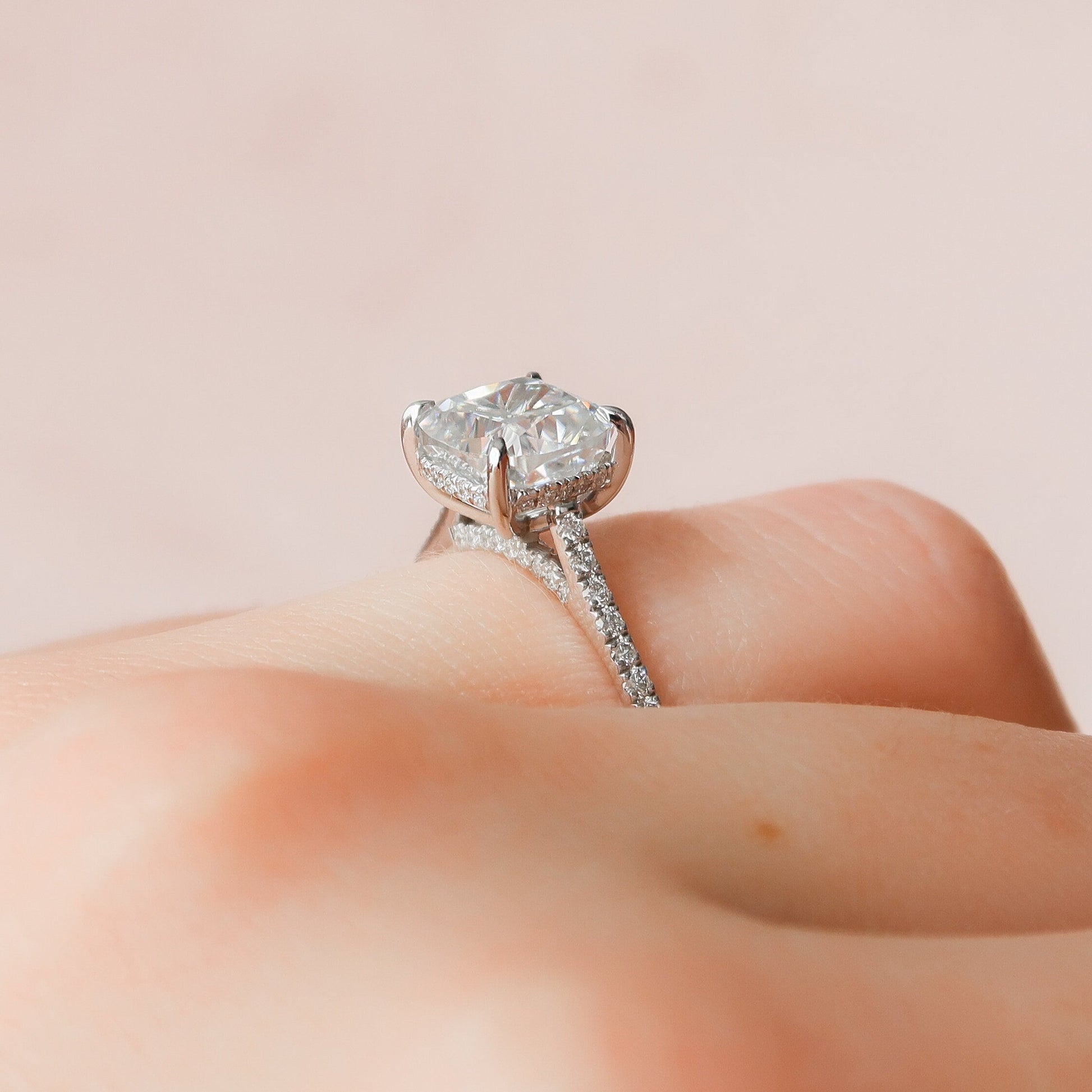 3 CT Cushion Hidden Halo & Pave Moissanite Engagement Ring