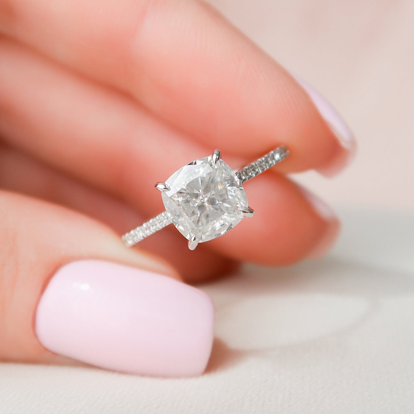 3 CT Cushion Hidden Halo & Pave Moissanite Engagement Ring