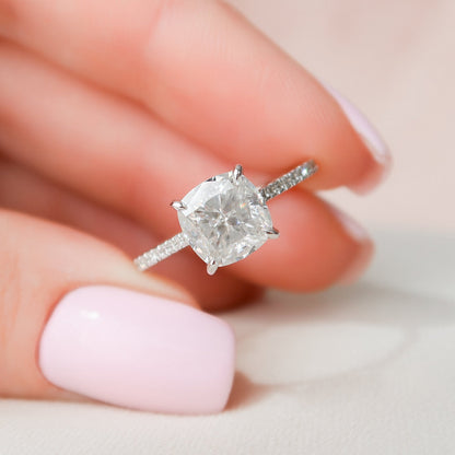 3 CT Cushion Hidden Halo & Pave Moissanite Engagement Ring