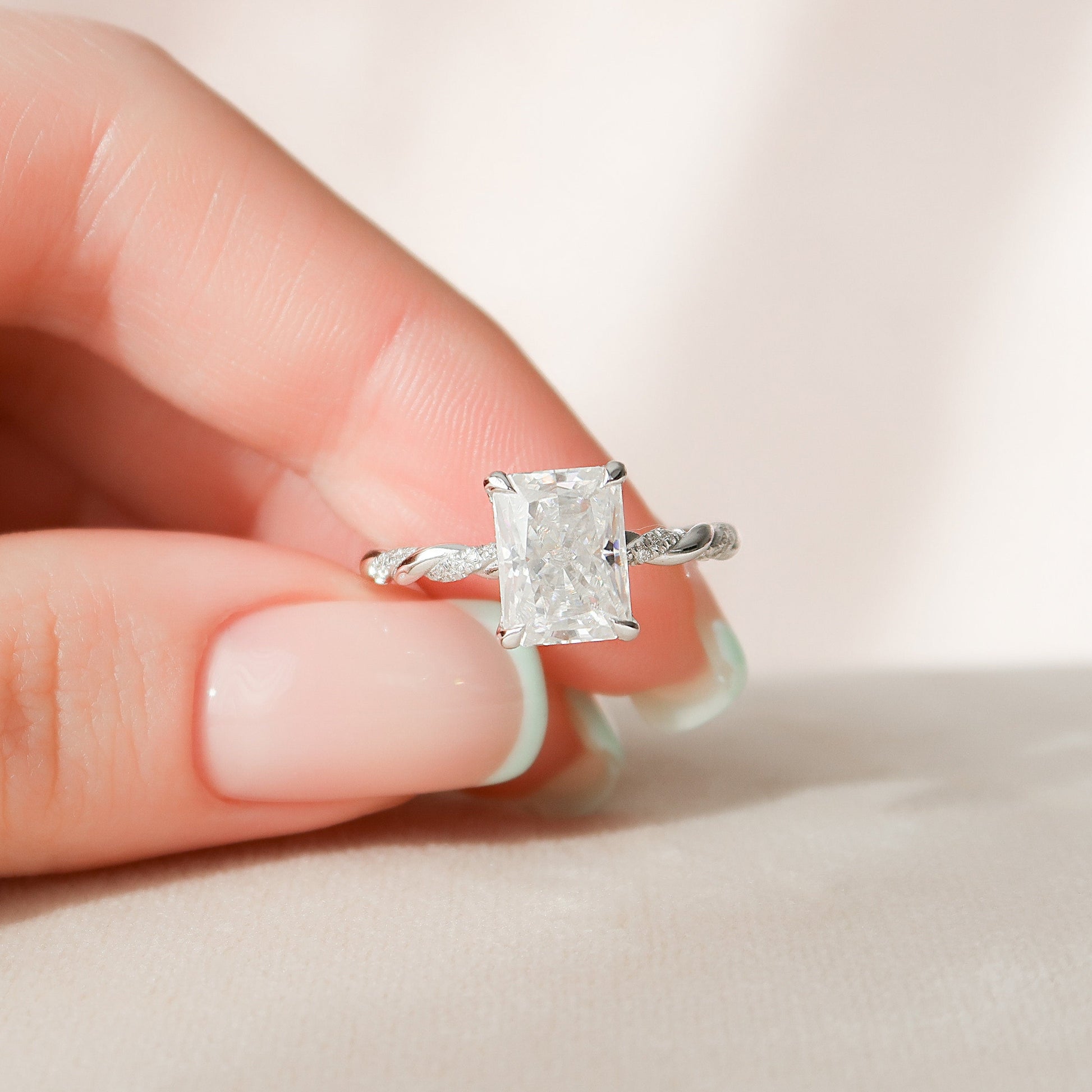 3.5 CT Radiant Hidden Halo & Twisted Pave Moissanite Engagement Ring