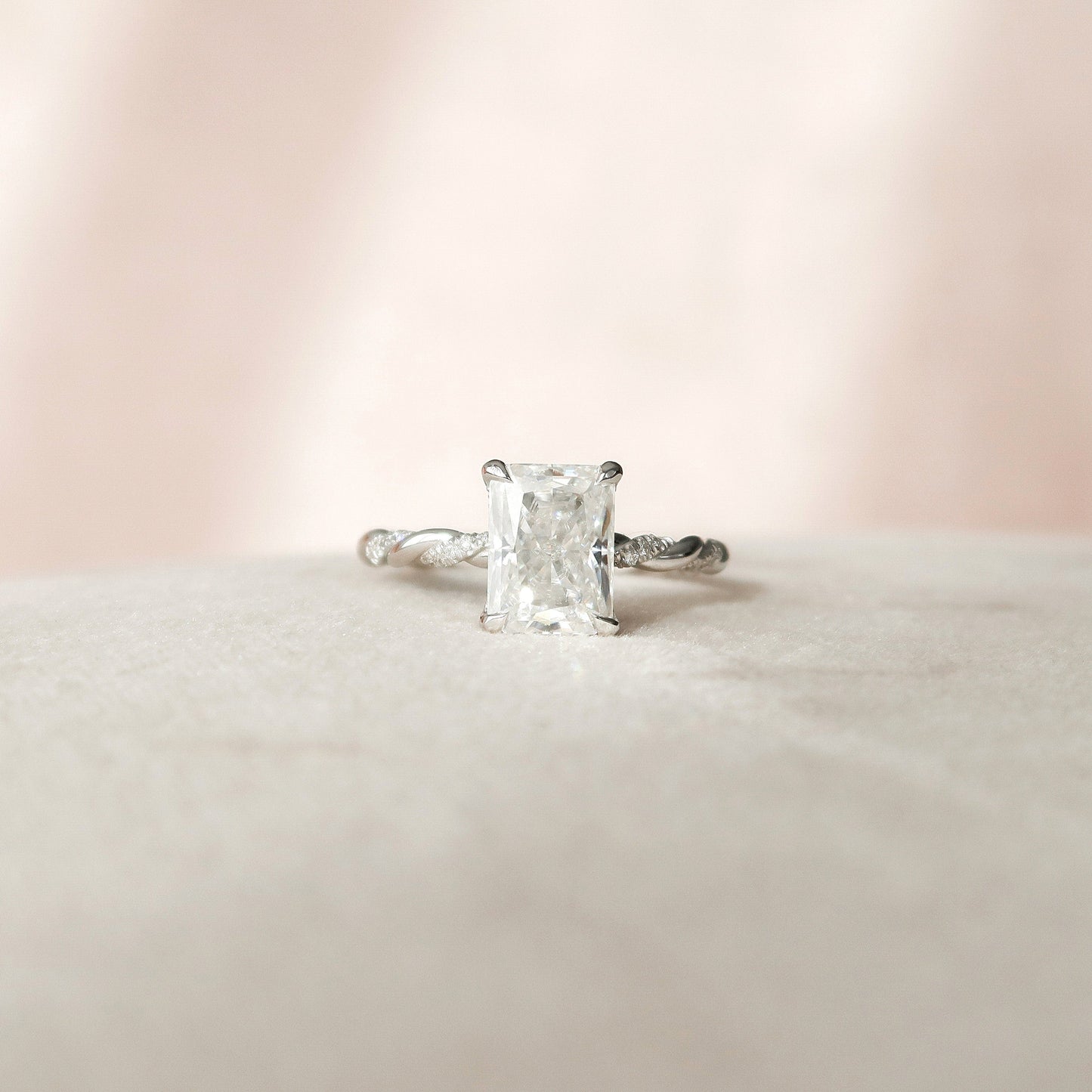 3.5 CT Radiant Hidden Halo & Twisted Pave Moissanite Engagement Ring