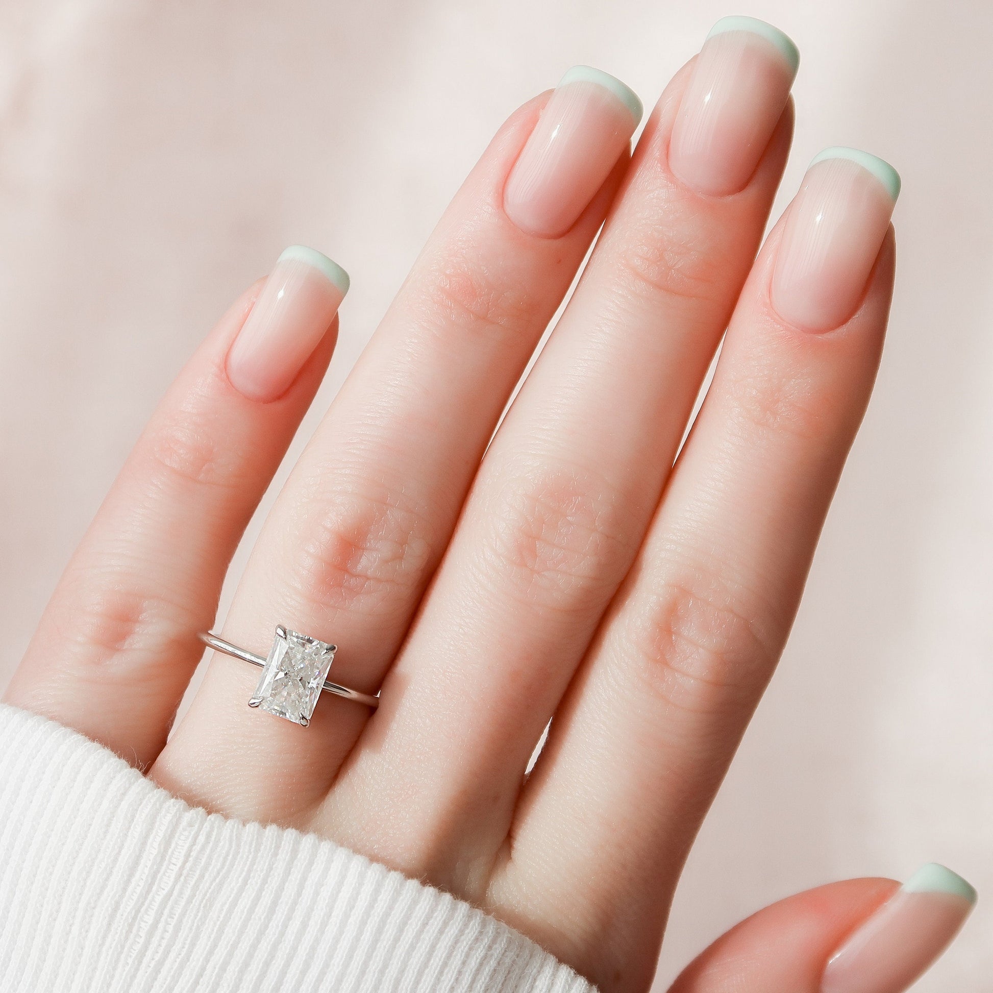 2 CT Radiant Hidden Halo Moissanite Engagement Ring