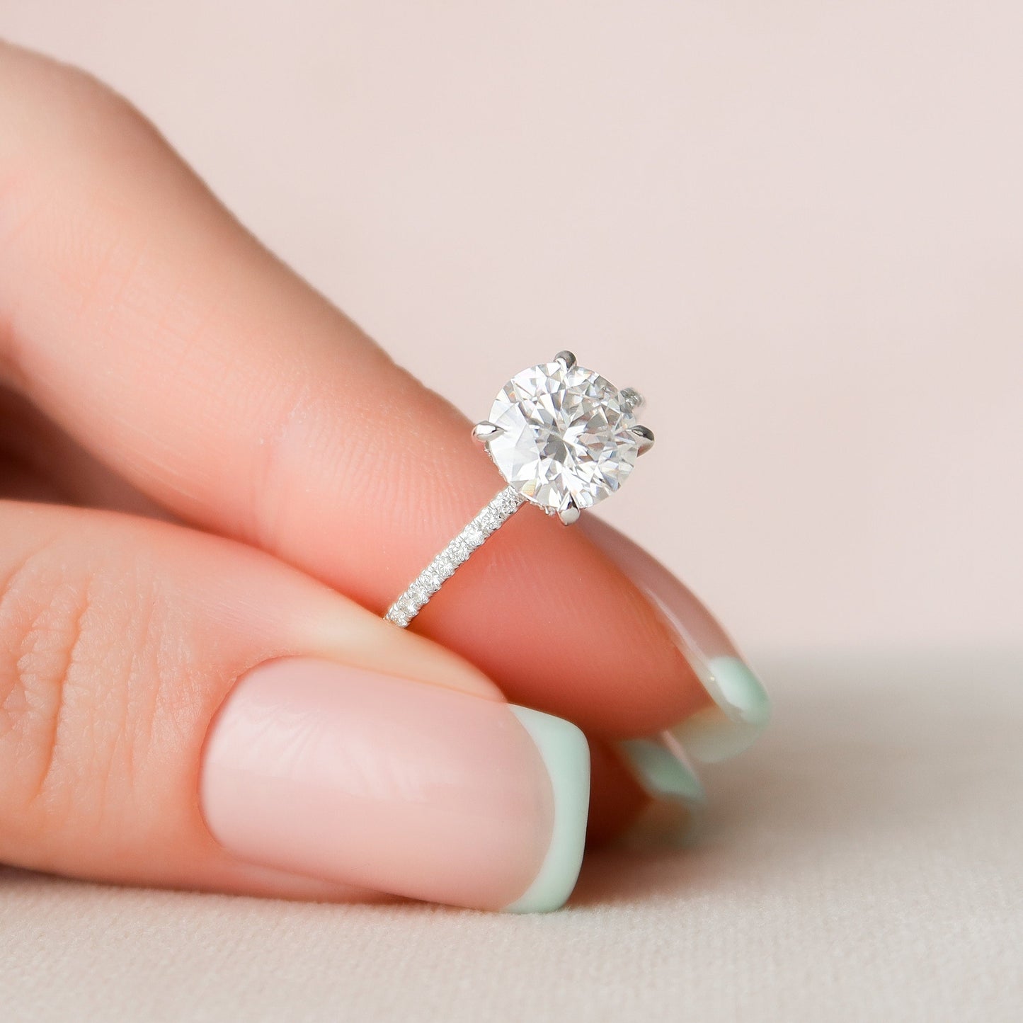 2 CT Round Hidden Halo & Pave Moissanite Engagement Ring