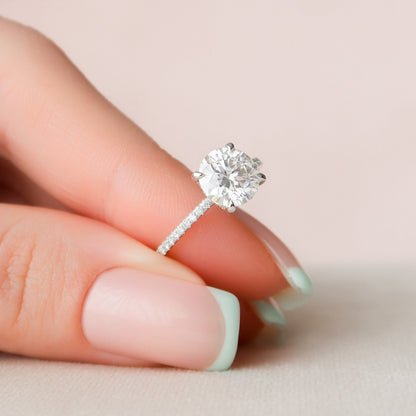 2 CT Round Hidden Halo & Pave Moissanite Engagement Ring