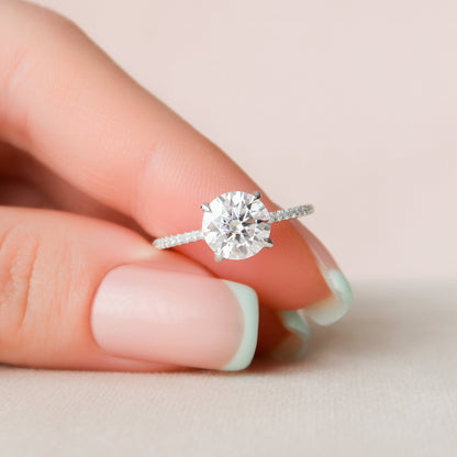 2 CT Round Hidden Halo & Pave Moissanite Engagement Ring