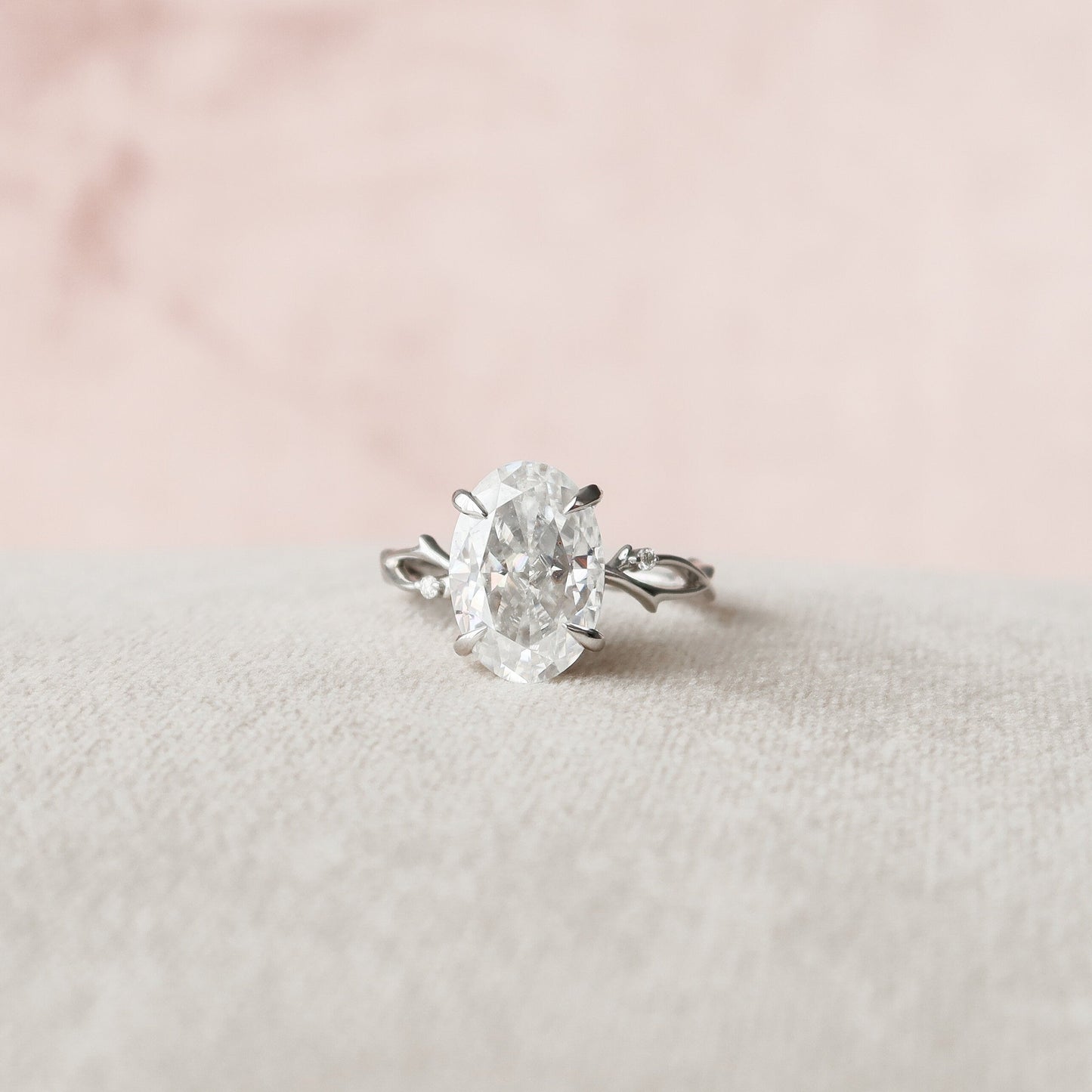 5 CT Oval Twig Pave Moissanite Engagement Ring