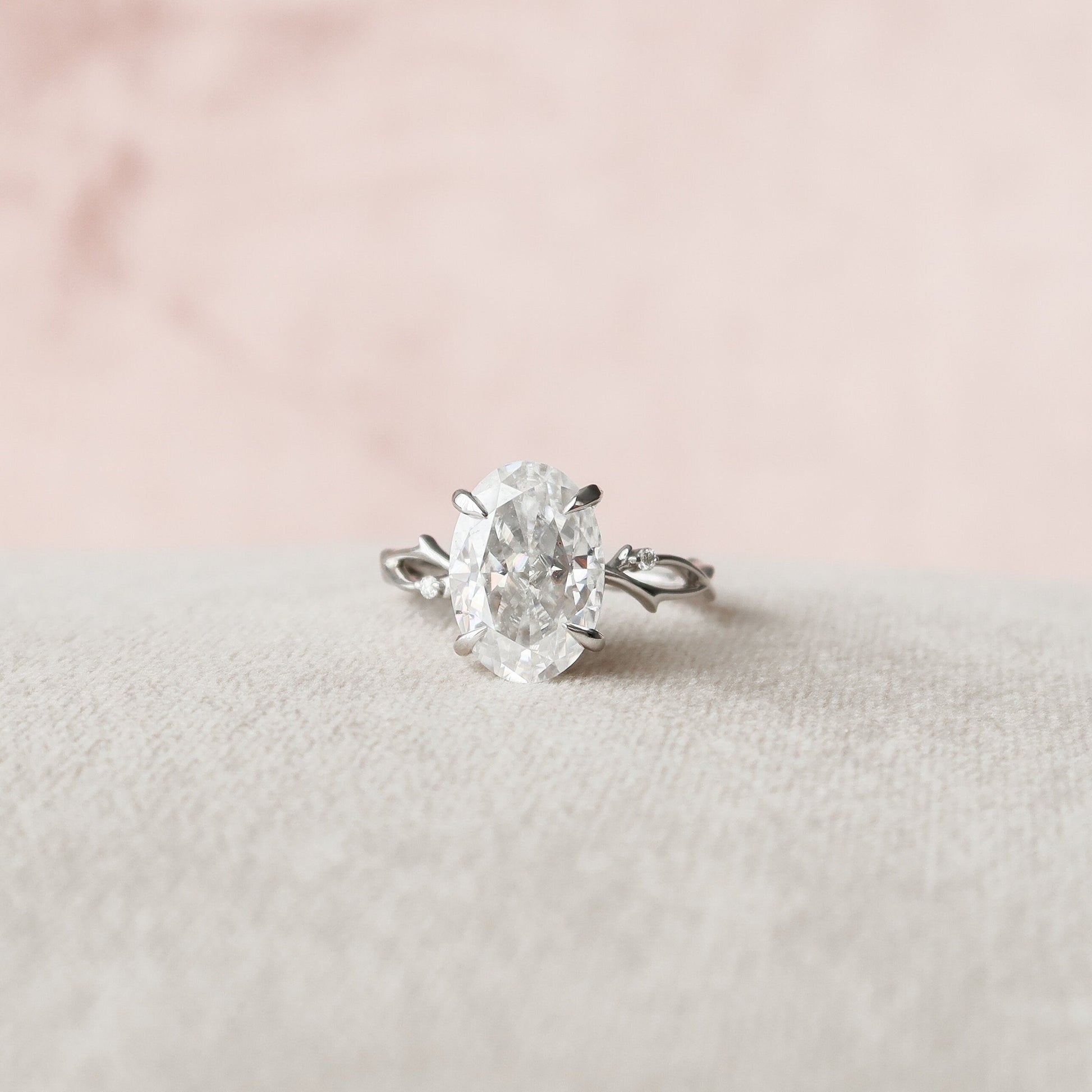 5 CT Oval Twig Pave Moissanite Engagement Ring
