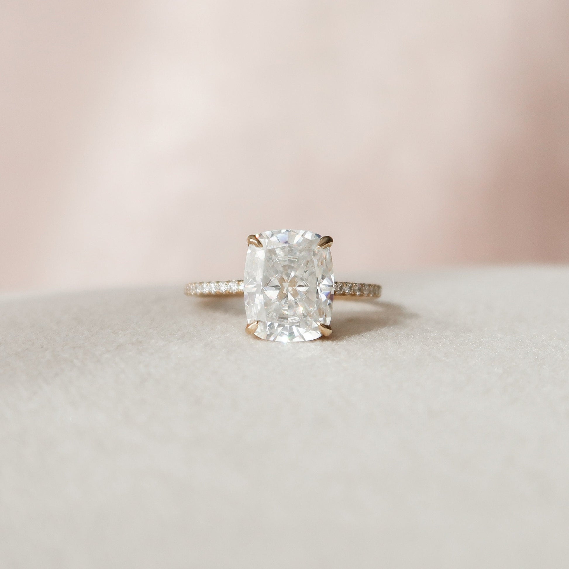 4 CT Elongated Cushion Hidden Halo & Pave Moissanite Engagement Ring