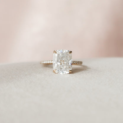 4 CT Elongated Cushion Hidden Halo & Pave Moissanite Engagement Ring