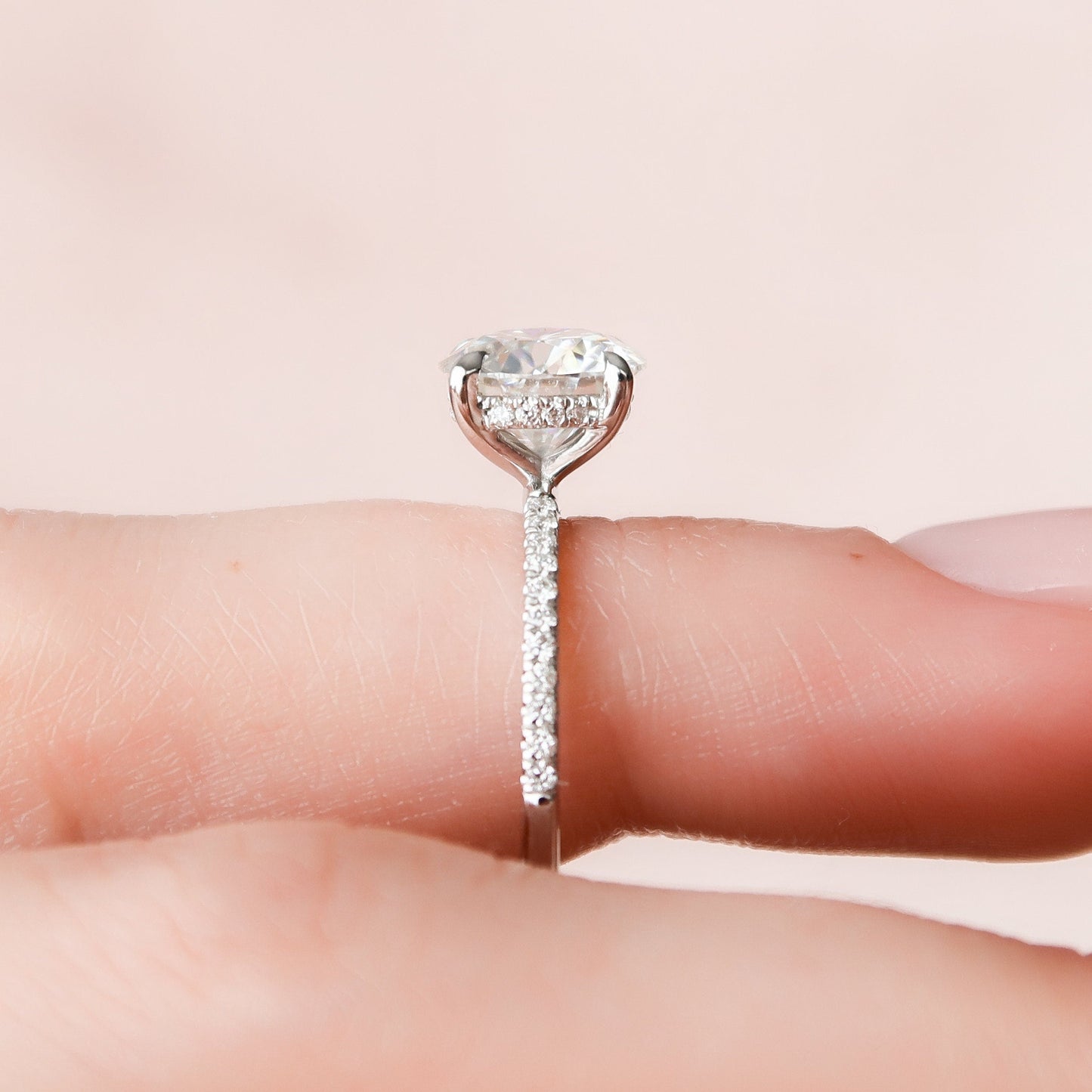 2 CT Round Hidden Halo & Pave Moissanite Engagement Ring