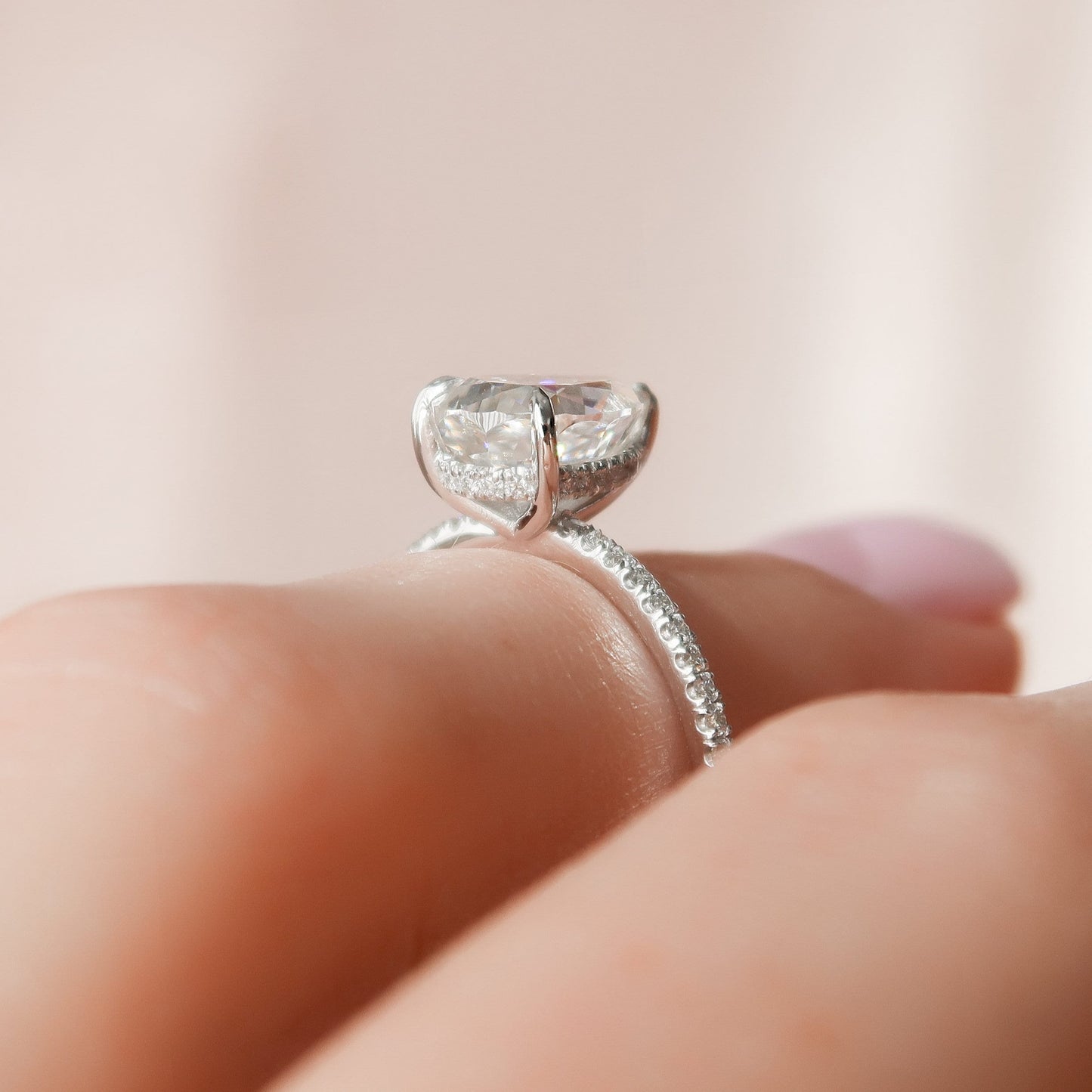 1.5 CT Pear Hidden Halo & Pave Moissanite Engagement Ring