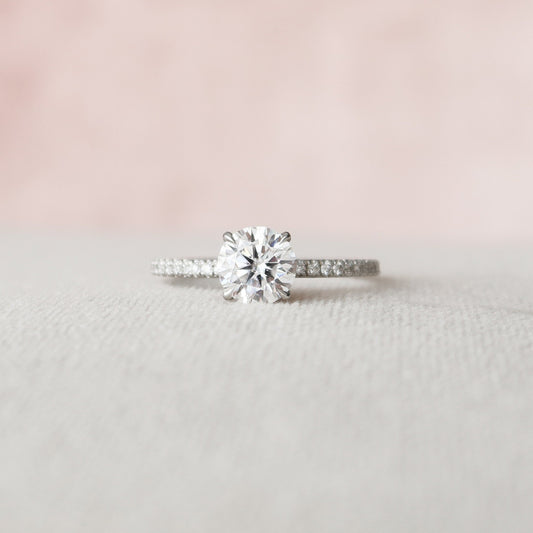 1 CT Round Hidden Halo & Pave Moissanite Engagement Ring