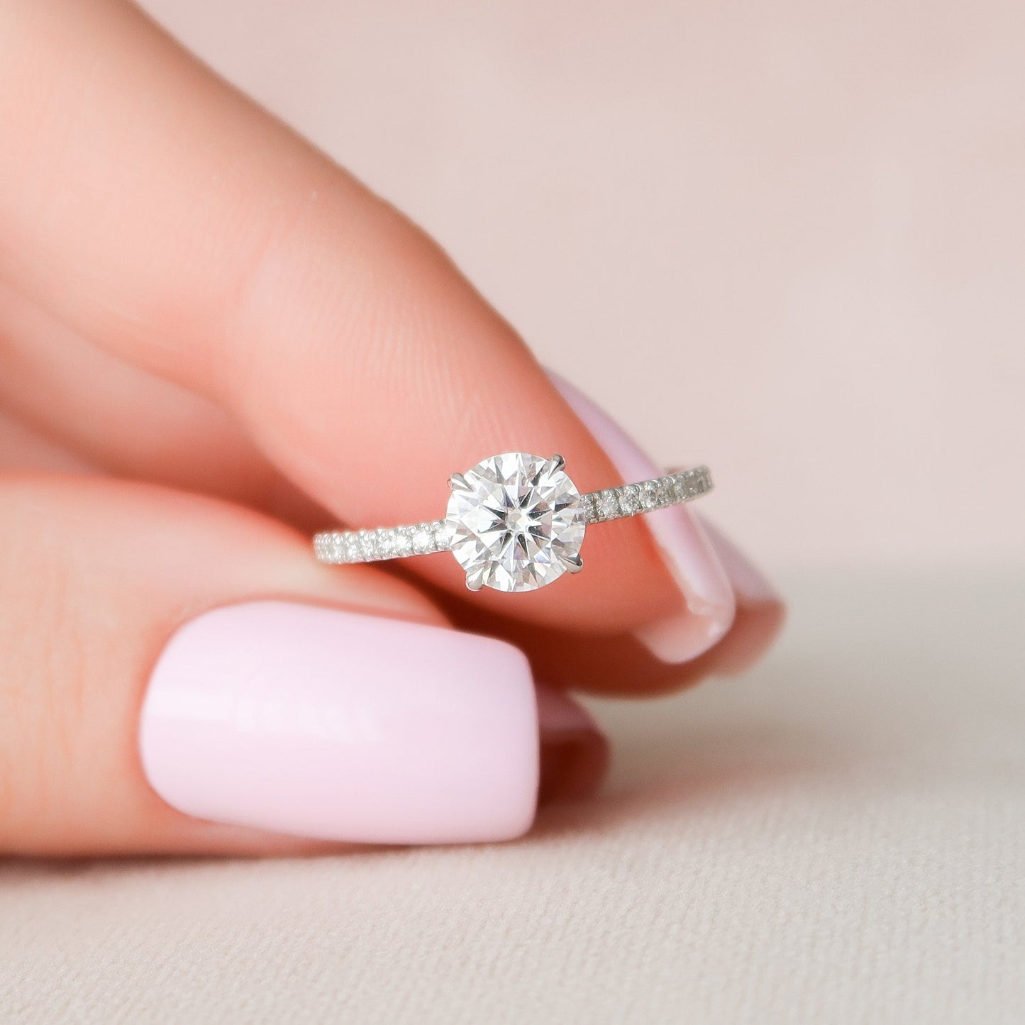 1 CT Round Hidden Halo & Pave Moissanite Engagement Ring
