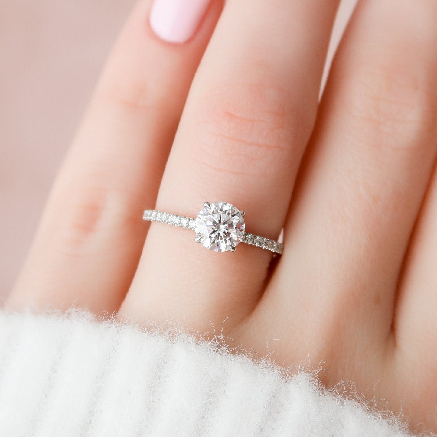1 CT Round Hidden Halo & Pave Moissanite Engagement Ring