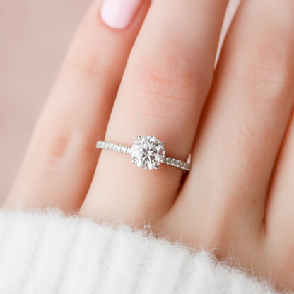 1 CT Round Hidden Halo & Pave Moissanite Engagement Ring