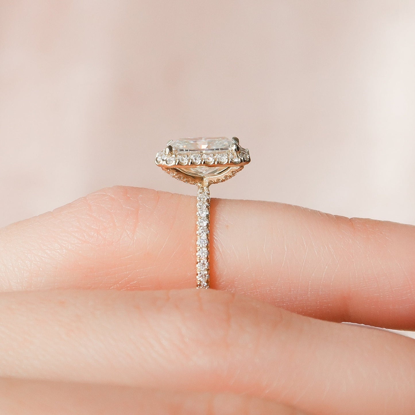 2 CT Radiant Hidden Halo & Pave Moissanite Engagement Ring