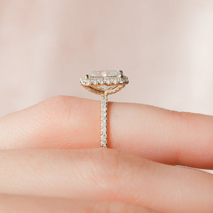 2 CT Radiant Hidden Halo & Pave Moissanite Engagement Ring