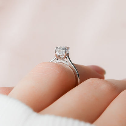 1.5 CT Pear Hidden Halo & Pave Moissanite Engagement Ring