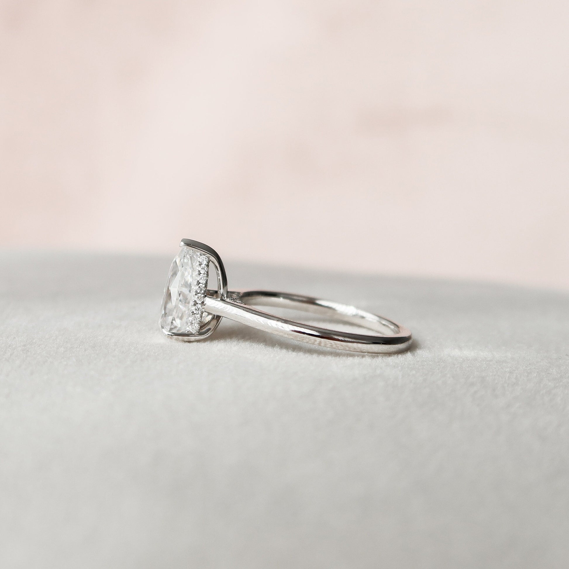 1.5 CT Pear Hidden Halo & Pave Moissanite Engagement Ring