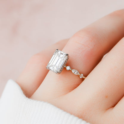 3 CT Emerald Hidden Halo & Dainty Pave Moissanite Engagement Ring