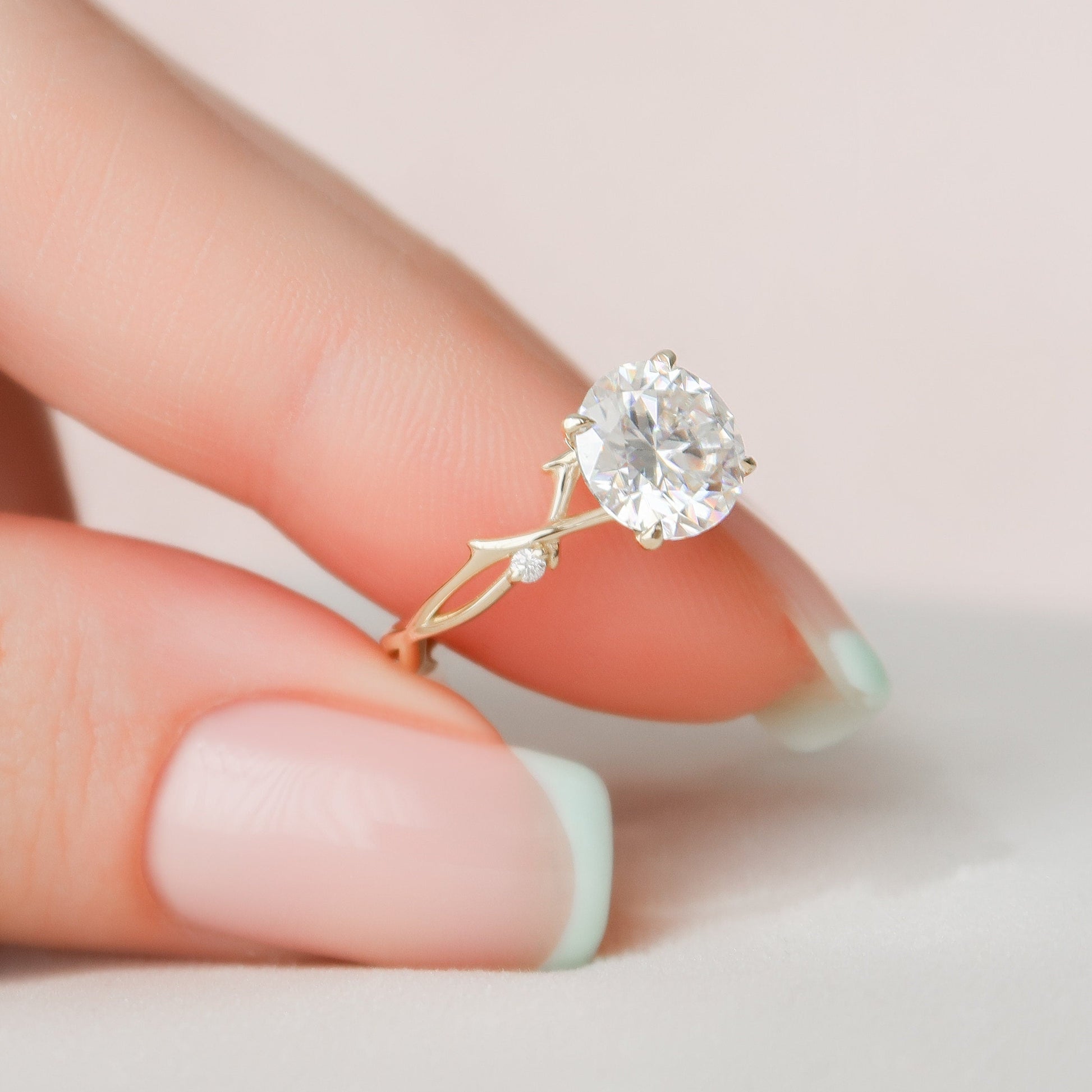 2 CT Round Twig Pave Moissanite Engagement Ring