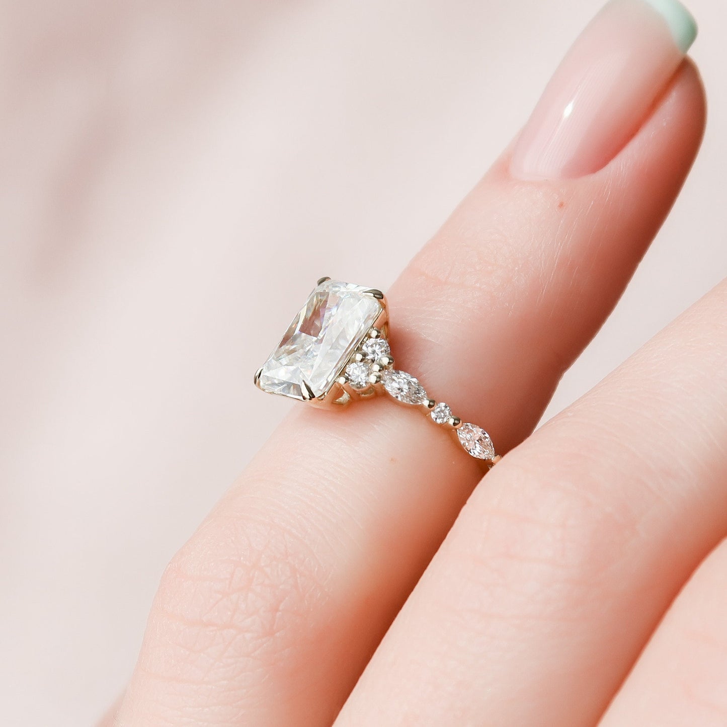 3.5 CT Radiant Cluster Moissanite Engagement Ring