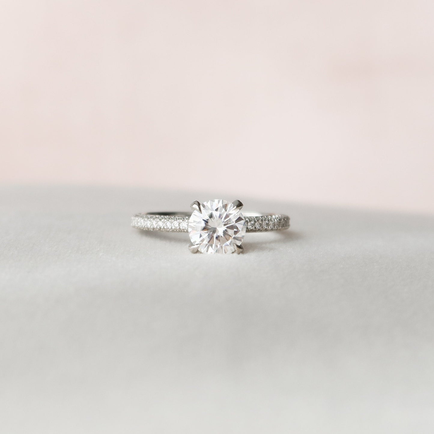 1.5 CT Round Pave Moissanite Engagement Ring
