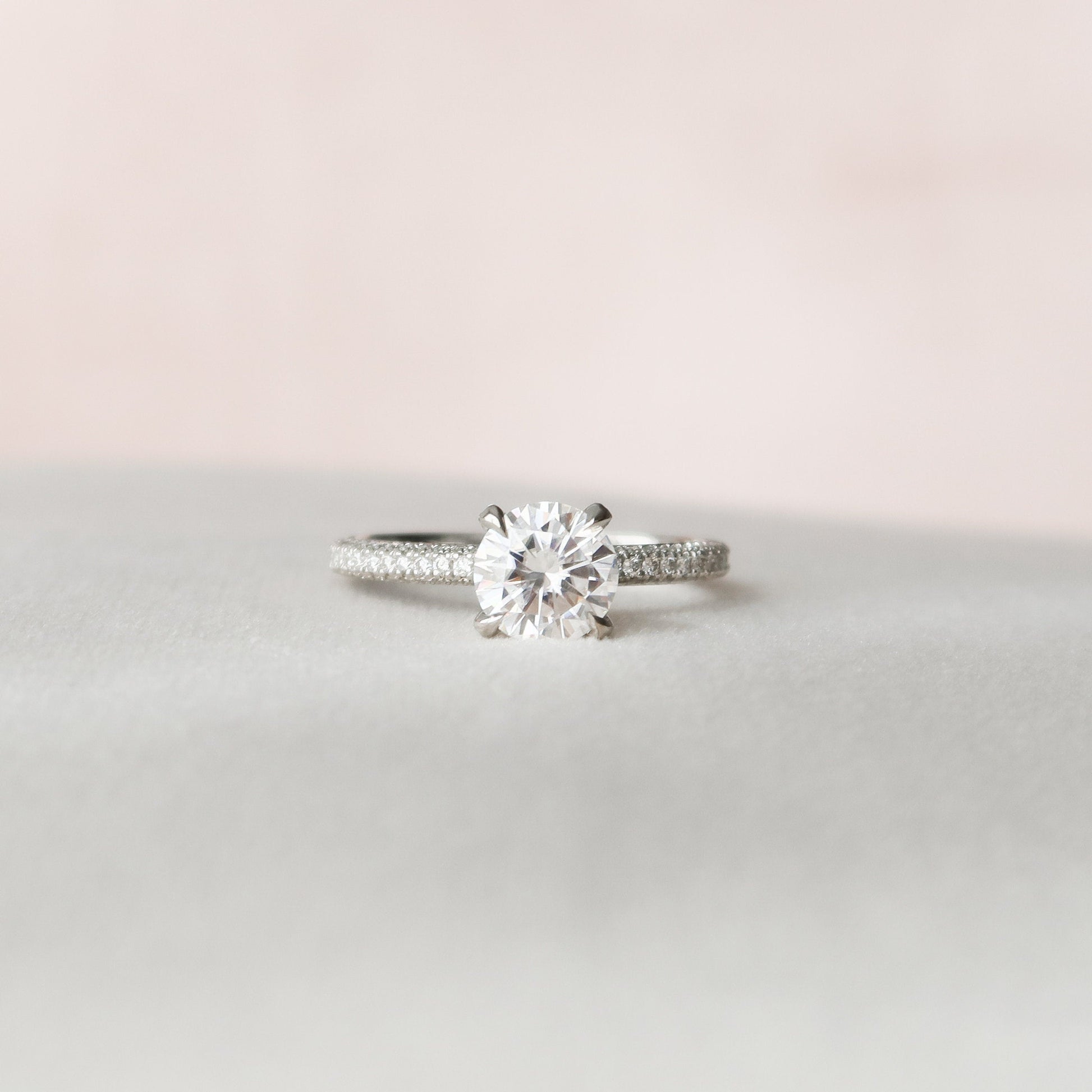 1.5 CT Round Pave Moissanite Engagement Ring