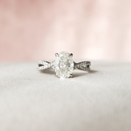1.5 CT Oval Hidden Halo & Criss Cross Pave Moissanite Engagement Ring