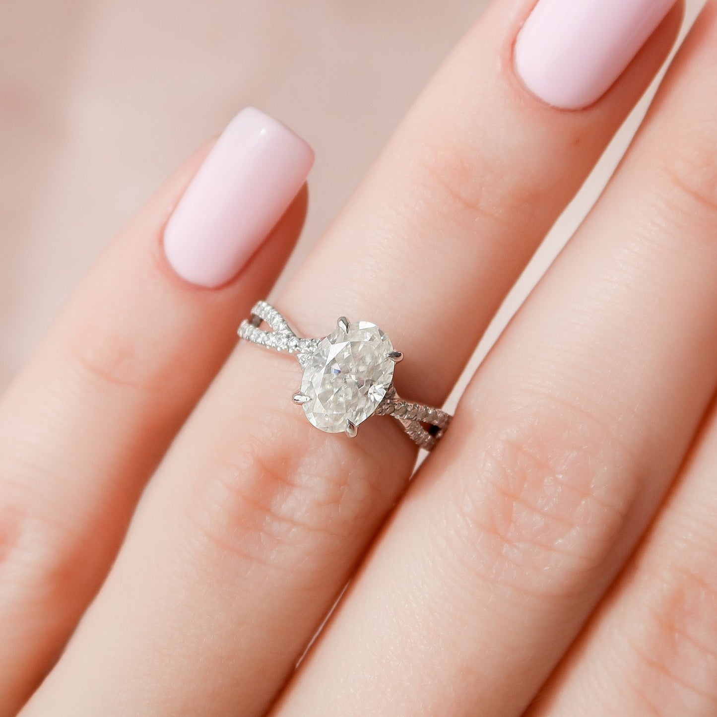1.5 CT Oval Hidden Halo & Criss Cross Pave Moissanite Engagement Ring