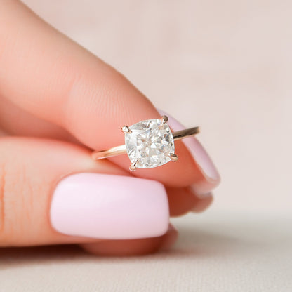 2 CT Cushion Hidden Halo Moissanite Engagement Ring