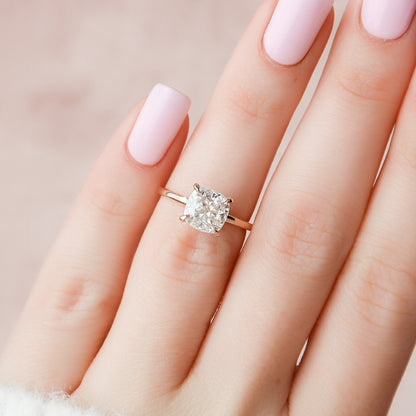 2 CT Cushion Hidden Halo Moissanite Engagement Ring