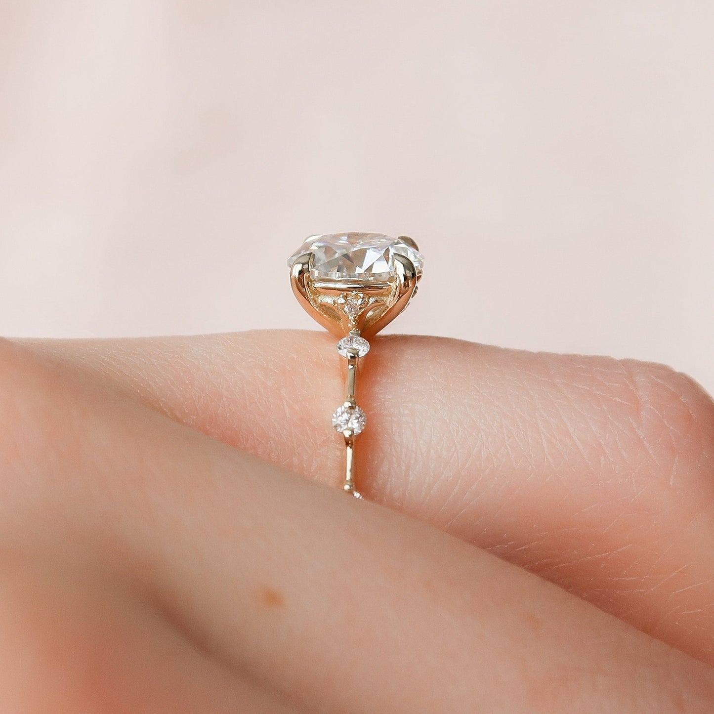 2 CT Round Dainty Pave Moissanite Engagement Ring
