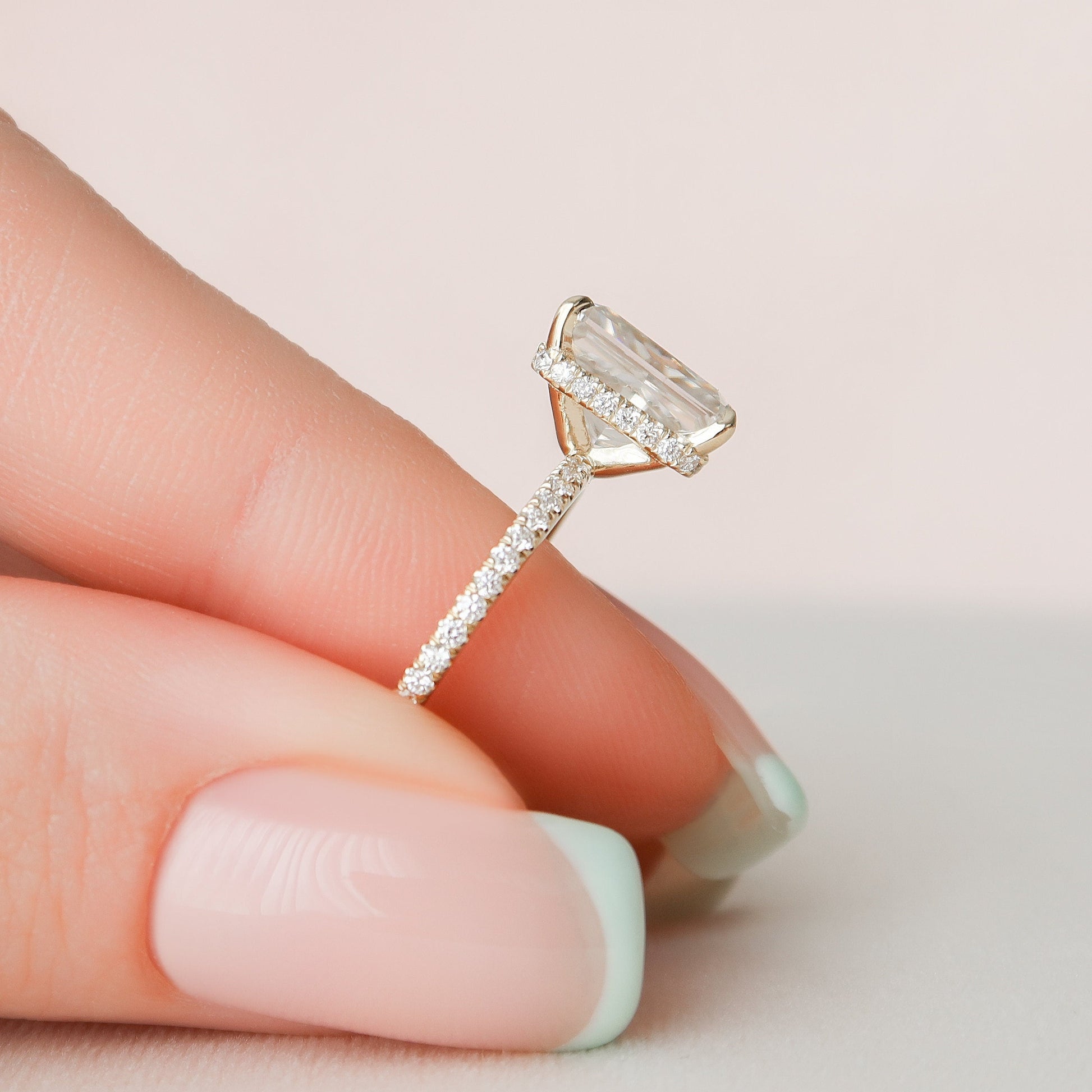 3.5 CT Radiant Hidden Halo & Pave Moissanite Engagement Ring