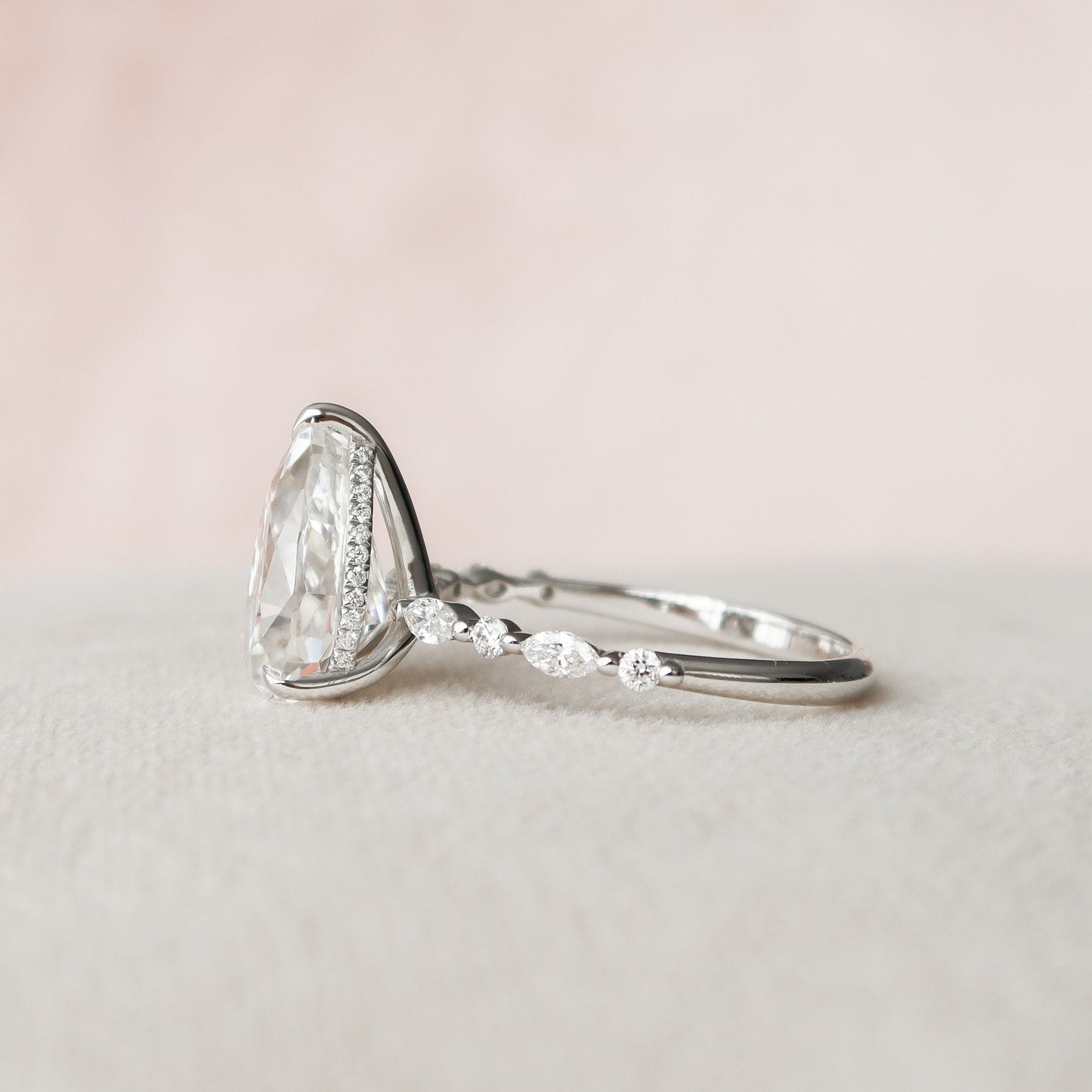 4 CT Pear Hidden Halo & Pave Moissanite Engagement Ring