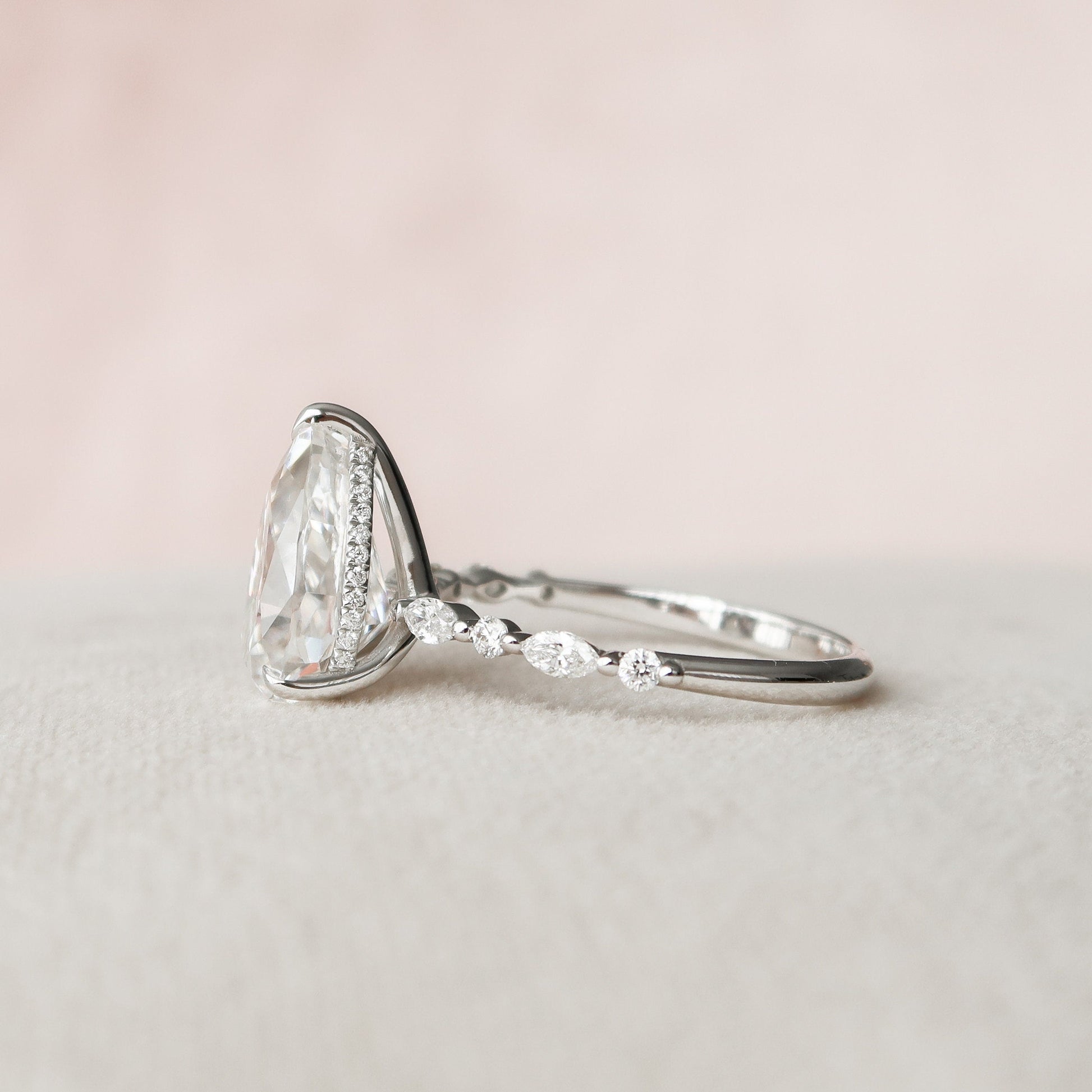 4 CT Pear Hidden Halo & Pave Moissanite Engagement Ring