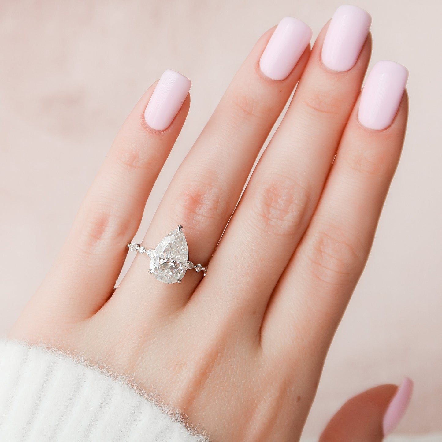 4 CT Pear Hidden Halo & Pave Moissanite Engagement Ring