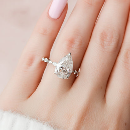 4 CT Pear Hidden Halo & Pave Moissanite Engagement Ring