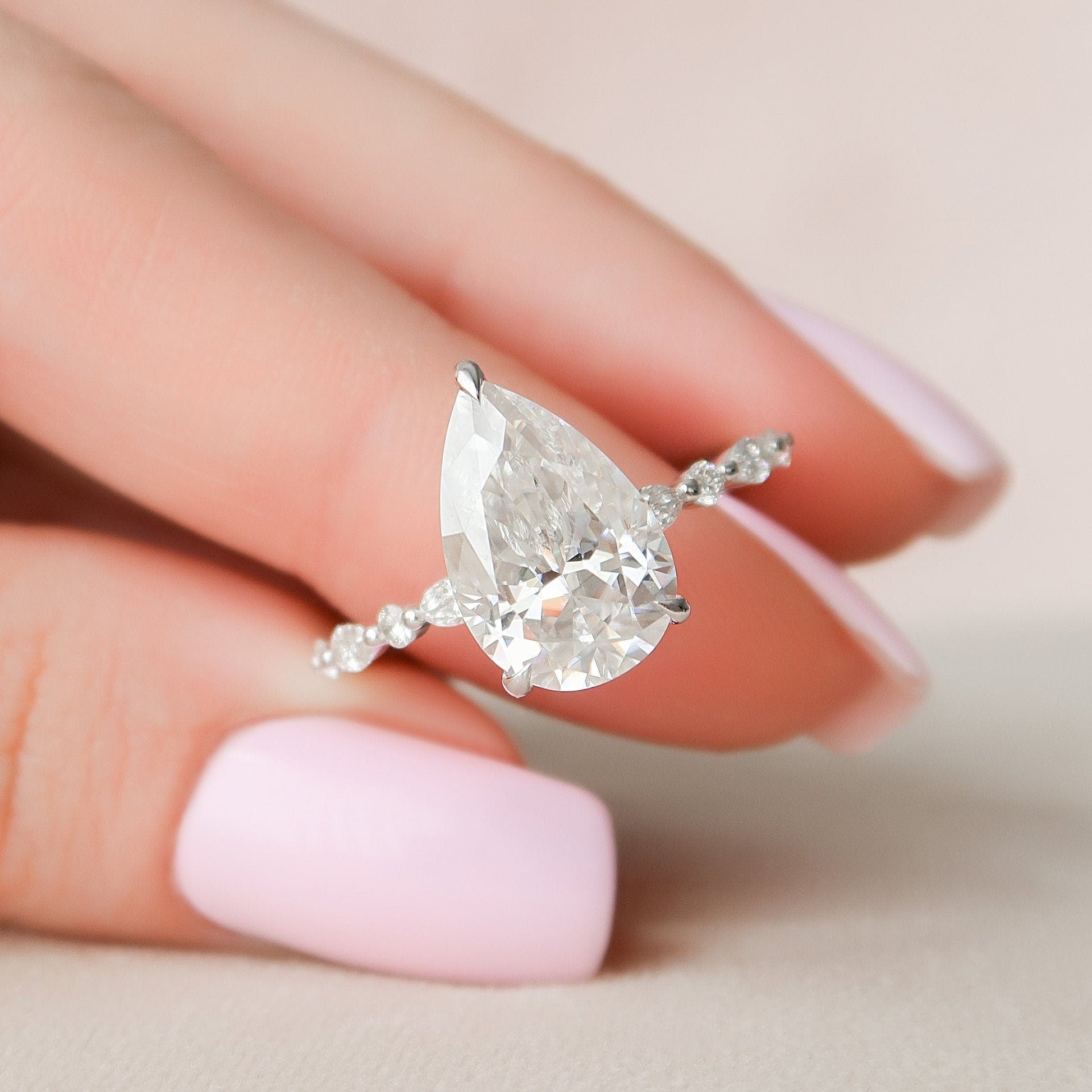 4 CT Pear Hidden Halo & Pave Moissanite Engagement Ring