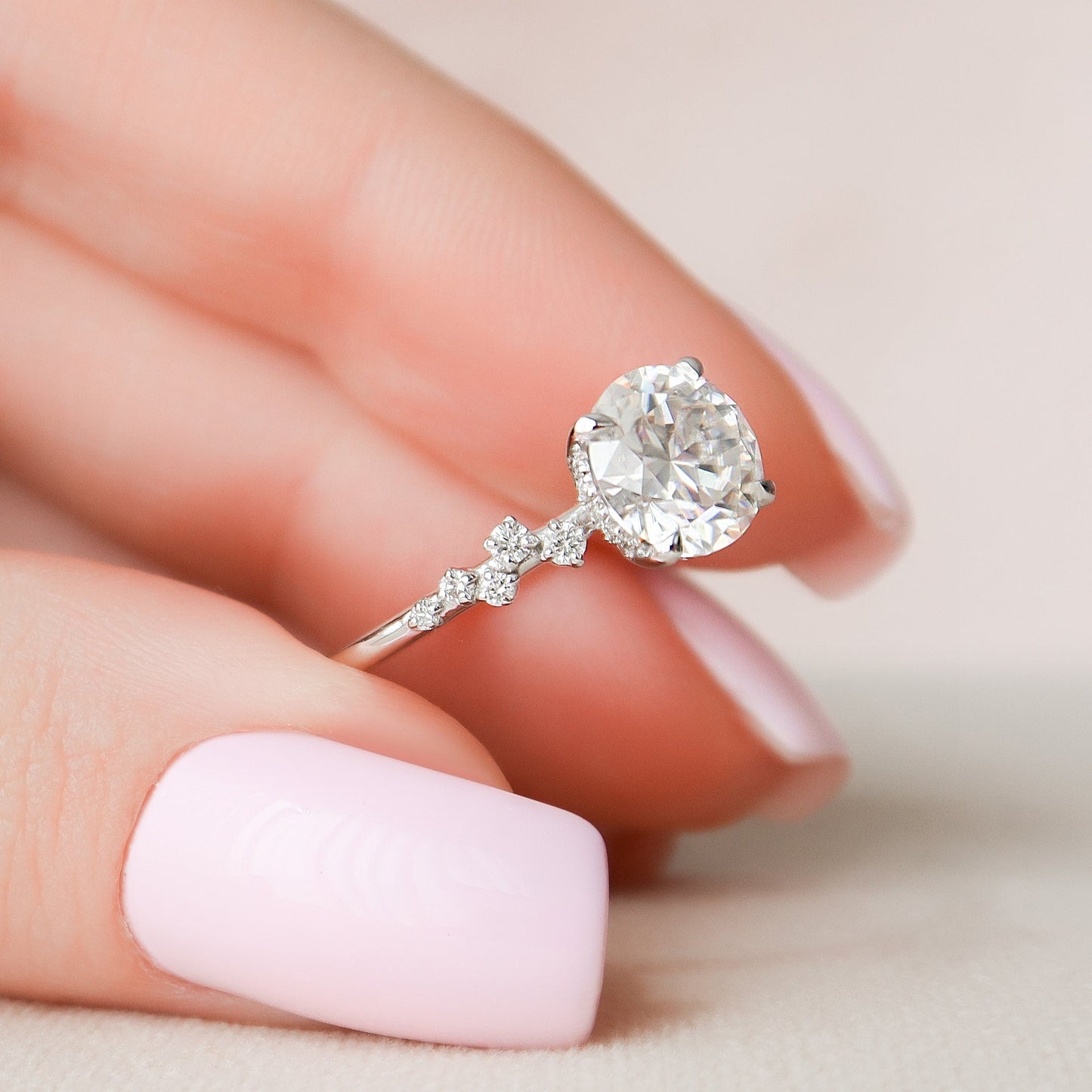 2 CT Round Hidden Halo & Pave Moissanite Engagement Ring
