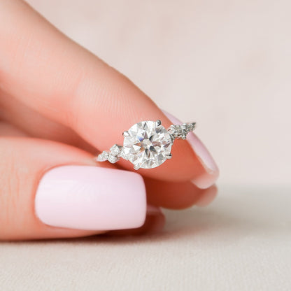 2 CT Round Hidden Halo & Pave Moissanite Engagement Ring
