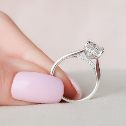 4 CT Radiant Hidden Halo & Pave Moissanite Engagement Ring