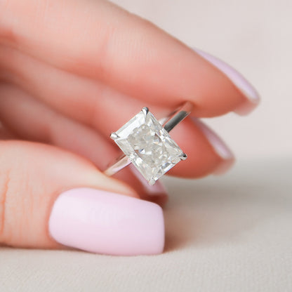 4 CT Radiant Hidden Halo & Pave Moissanite Engagement Ring