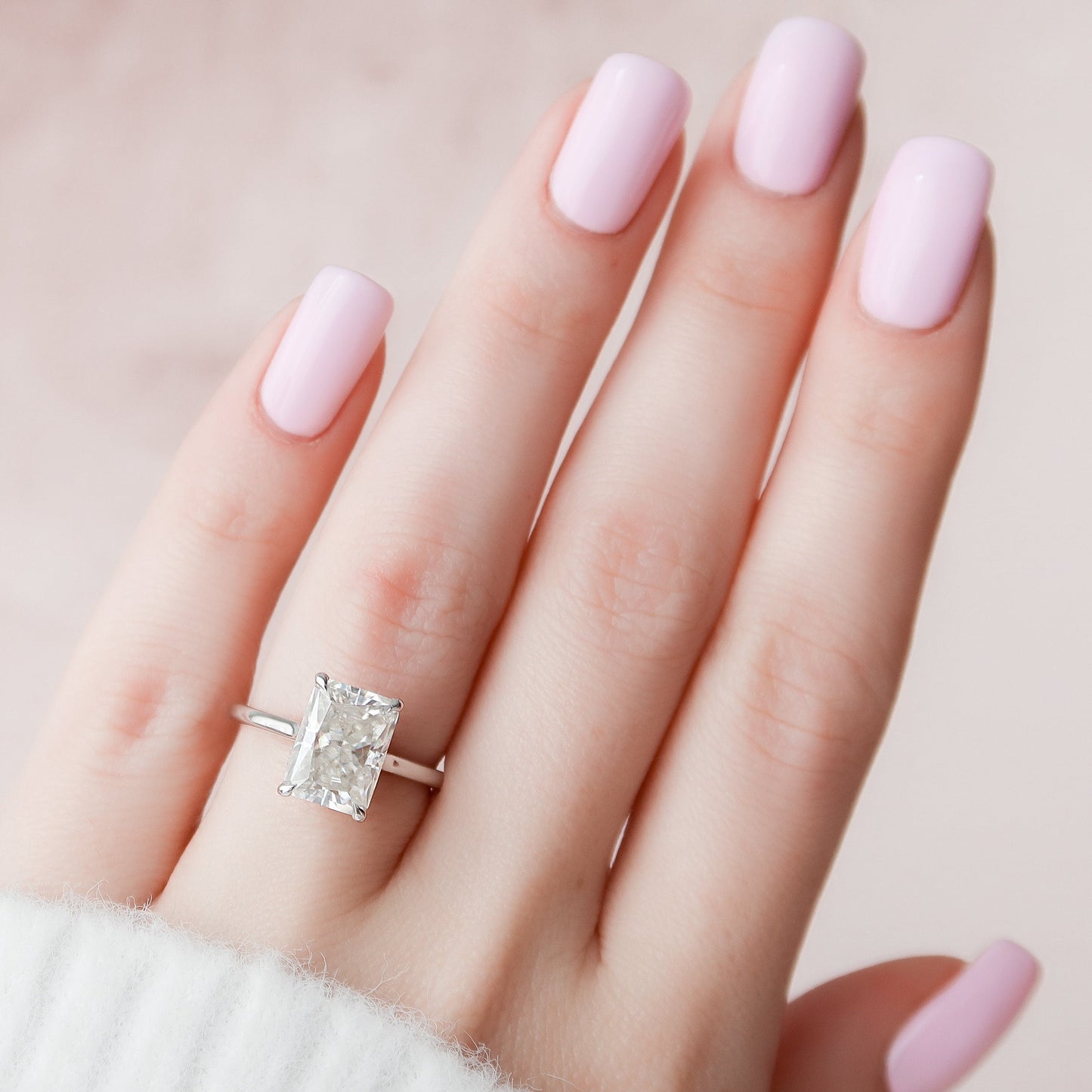4 CT Radiant Hidden Halo & Pave Moissanite Engagement Ring